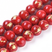 Jade perler. Rød Mashan Jade med guldflager. 8 mm